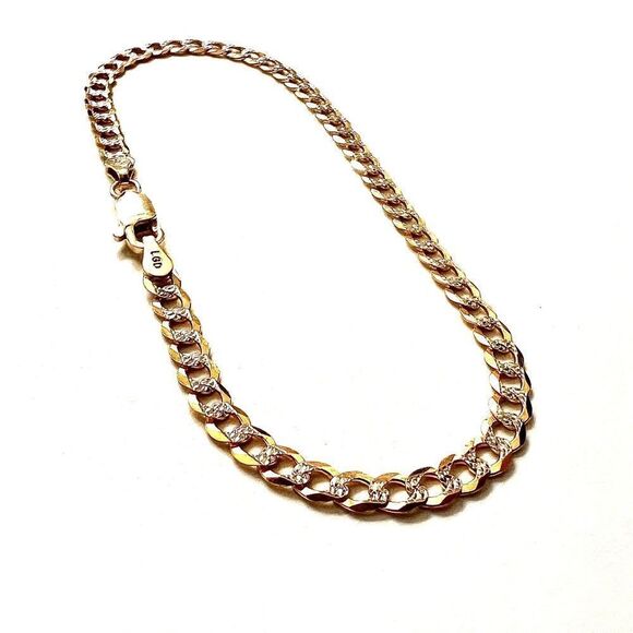 14k Solid Gold Curb Cuban Pave Bracelet | Gift | Bracelet | Real Gold Bracelet | - Picture 1 of 11
